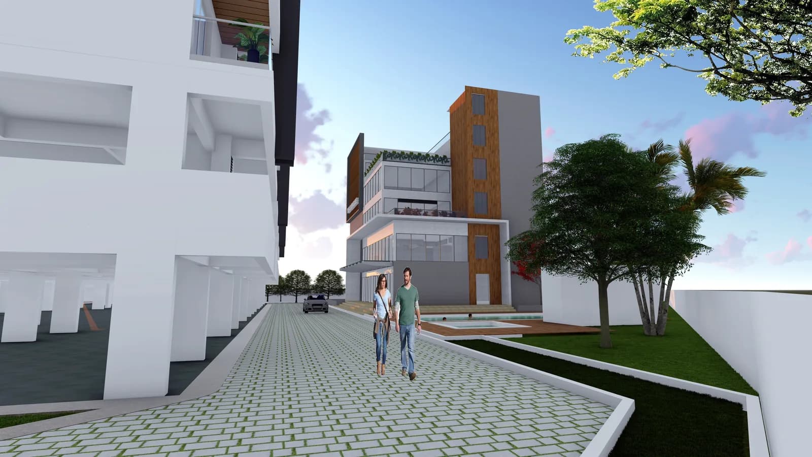 A render of the approach along the internal road