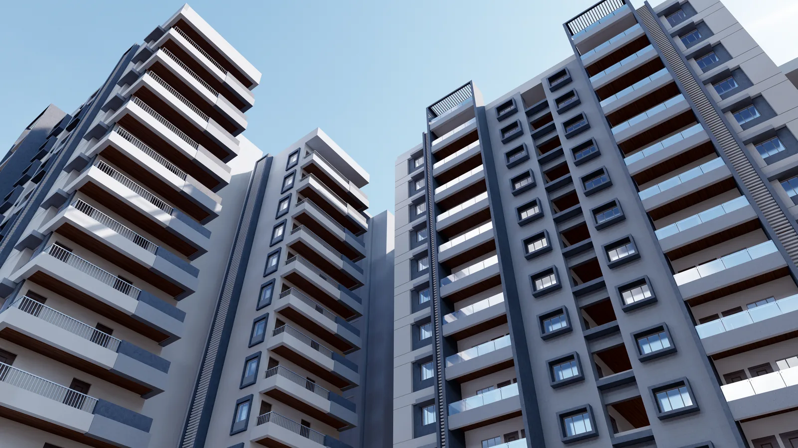 A render of the towers seen from below against the sky